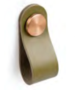 Green Leather Knob Satin Brass Button