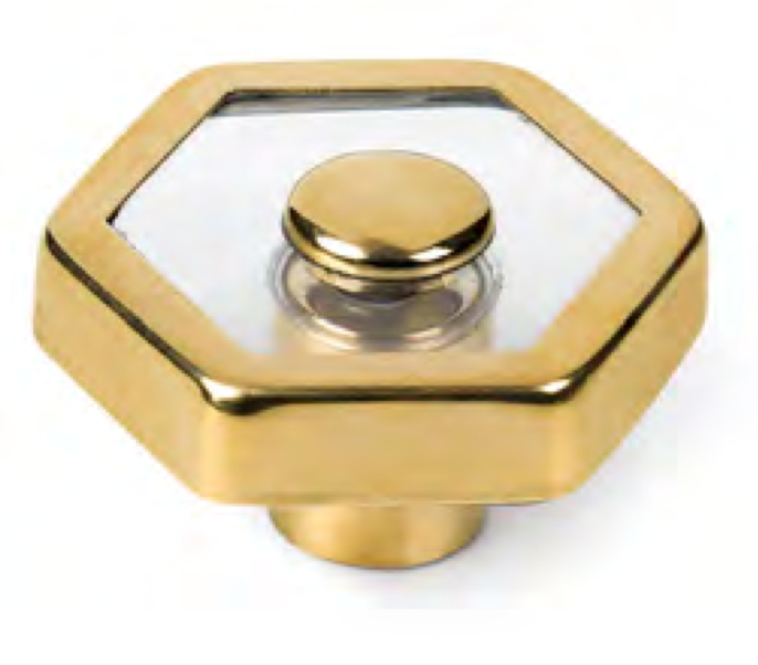 [D13] 40mm Hexagonal Gold Knob Brass and Acrylic Crystal