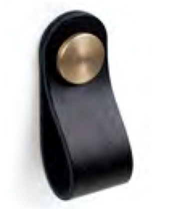[F04] Black Leather Knob Satin Brass Button