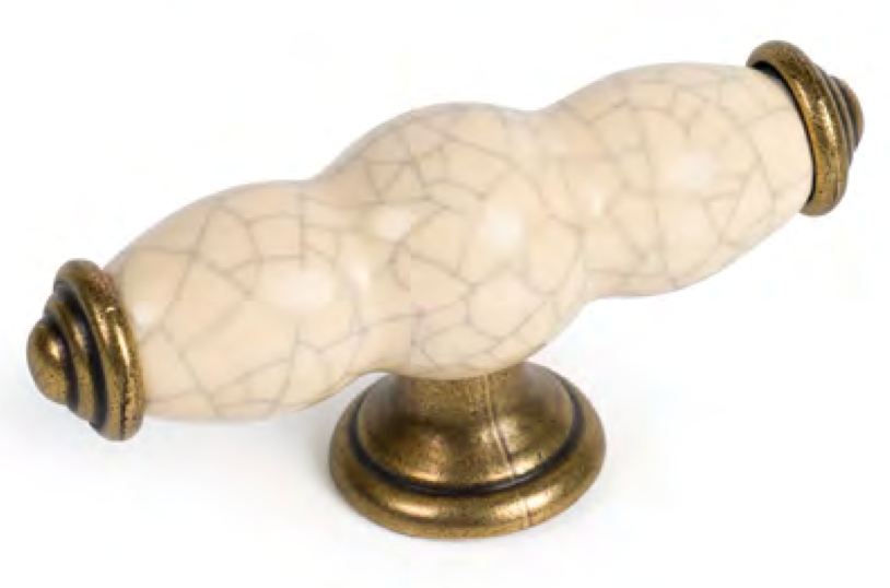 Pomo 75mm Beige Craquelada y Bronce