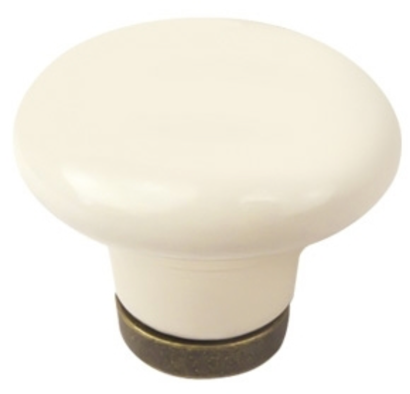 [C22] 32mm Beige Porcelain Knob with Leather Base