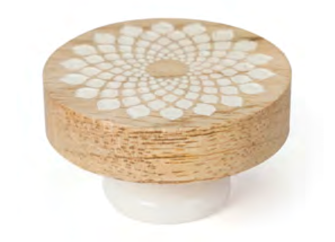 Pomo 40mm Madera de Mango Tallada con Blanco