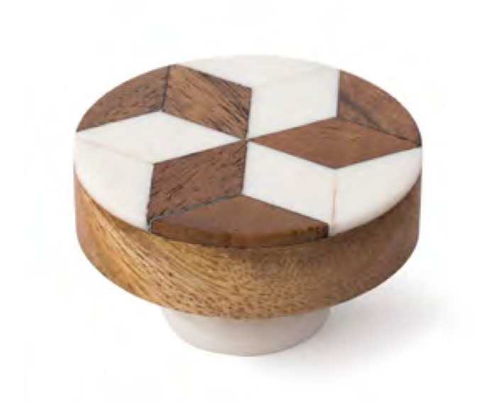 [E13] 40mm Wood Knob with Brown Marquetry