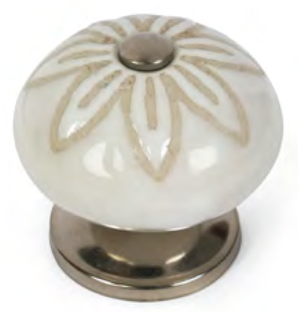 [C23] 40mm White Ceramic Knob with Sand Flower - Nickel