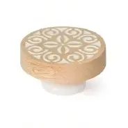 [E07] 40mm Carved Mango Wood Knob with White Finish